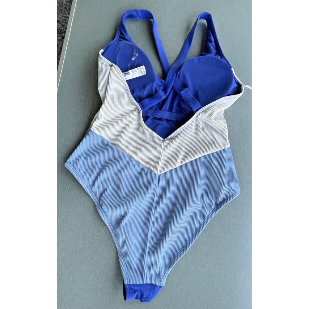 Puma One Piece Mixed Media Swimsuit Womens Blue Casual Athletic XL - Picture 8 of 10